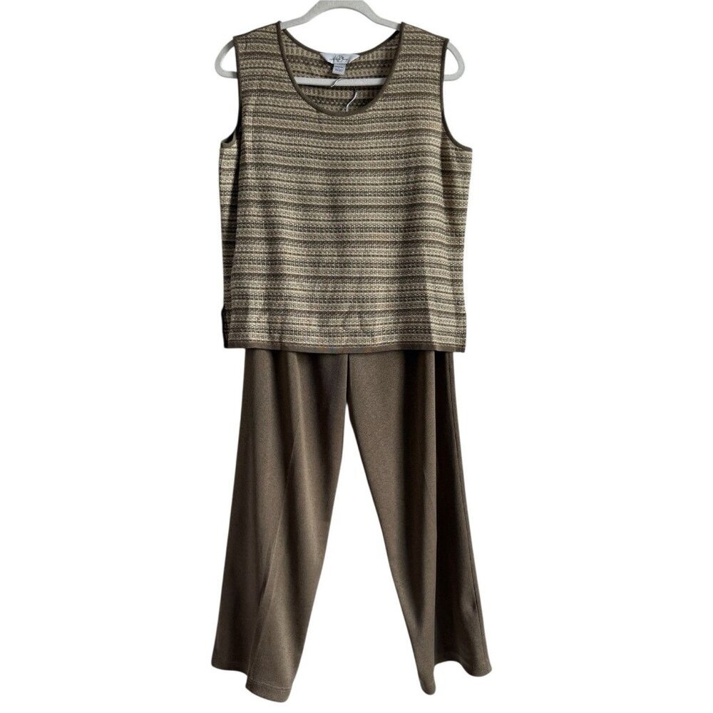 Ming‎ Wang 2pc Cami Pant Set Women’s Large Light Brown Acrylic Stretchy Comfort